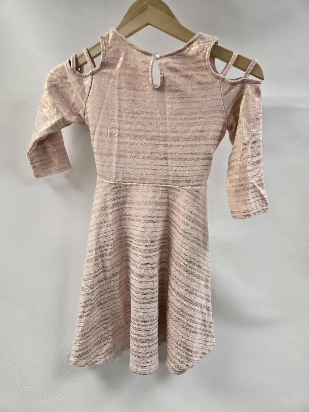 Justice Dress Girls Size 12 Metallic Stripe Long Sleeve Cold Shoulder Keyhole